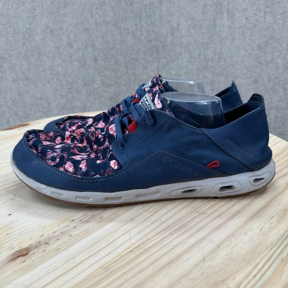 Columbia PFG Navy Blue Floral Boat Shoes Omni-Shield Fishing Sneakers Mens 15
